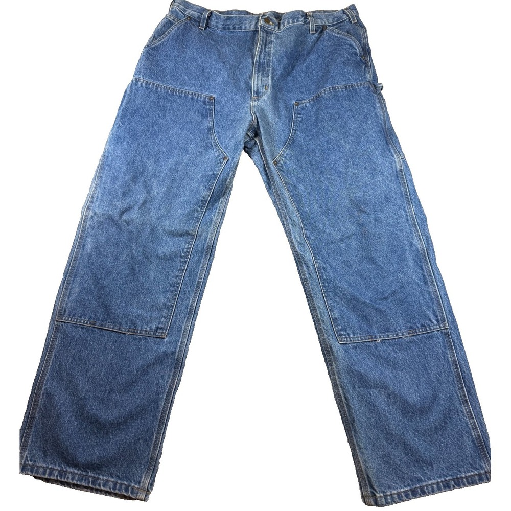 Carhartt B73 D8T Double Knee Jeans 42x32 Blue Denim Workwear Carpenter Pants